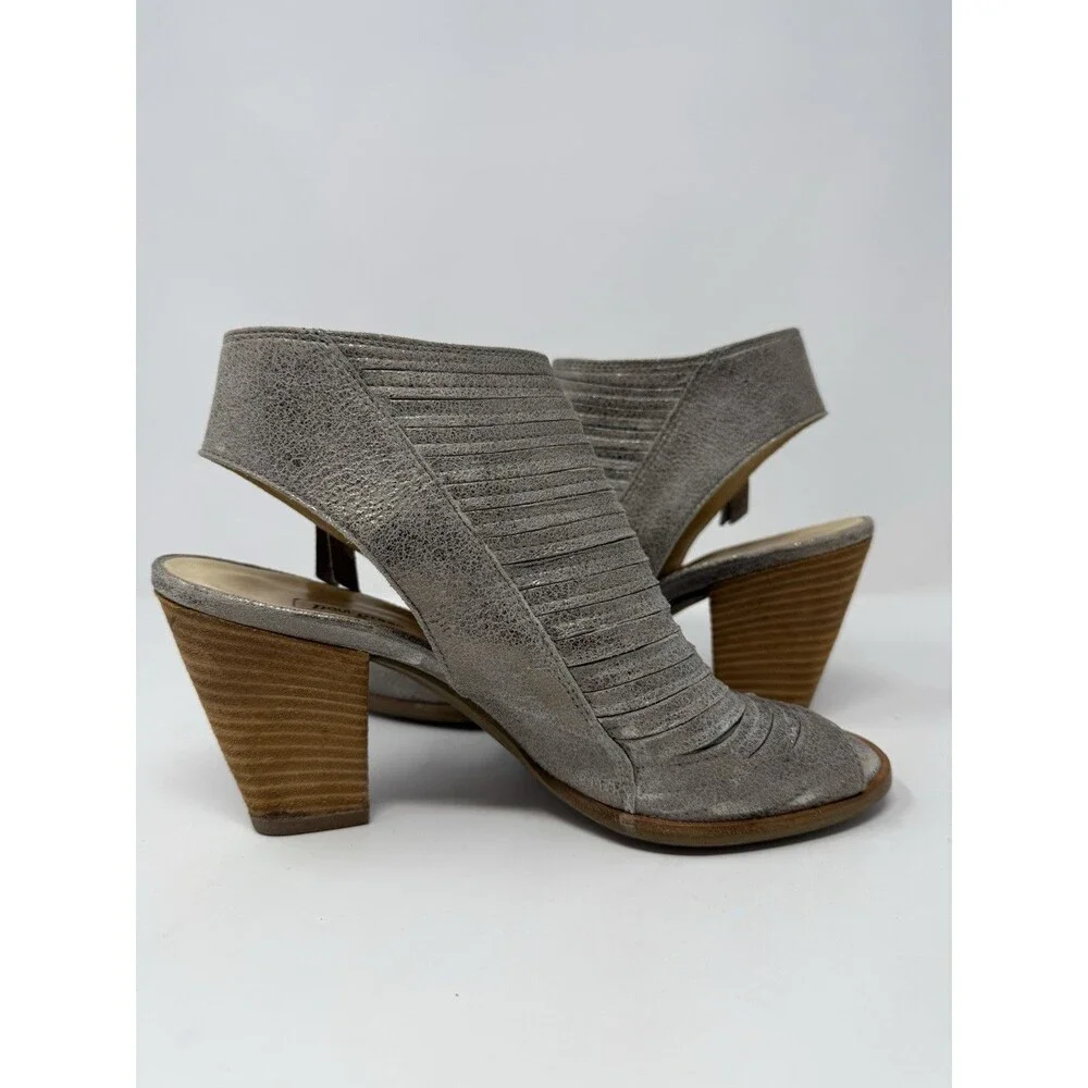 Paul Green Cayanne Peep Toe Block Heel Booties Sandal UK 5.5 US 8 Smoke Metallic